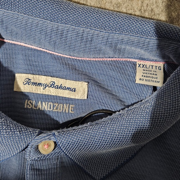 Tommy Bahama Islandzone Mens XXL Blue Pinstripe Short Sleeve Polo Shirt Tencel - Picture 6 of 7
